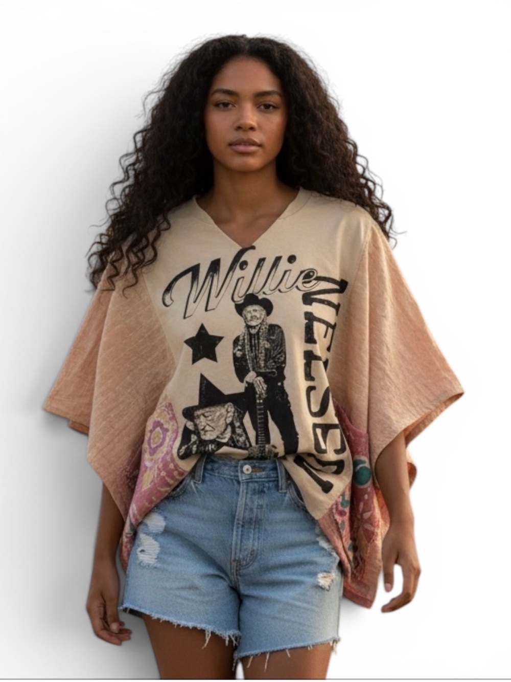 WILLIE Nelson Kimono Poncho Boho Festival Wearable Art One of a Kind Duster